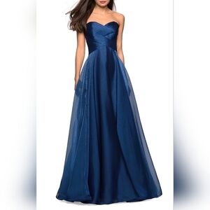 La Femme Strapless Metallic Organza Gown